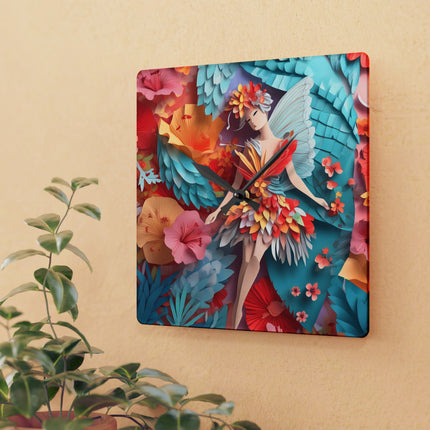 Hibiscus Fairy Acrylic Wall Clock, Round and Square