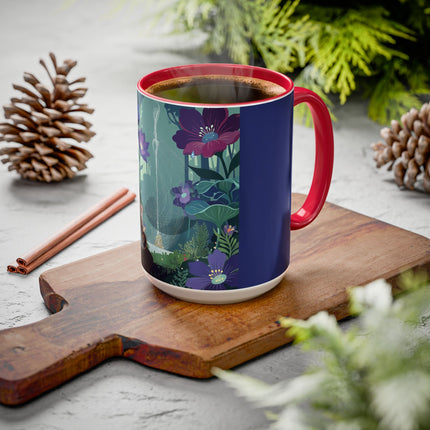 The Lady Of The Moonlit Fountain Colorful Mugs – Art Deco Botanical Serenity