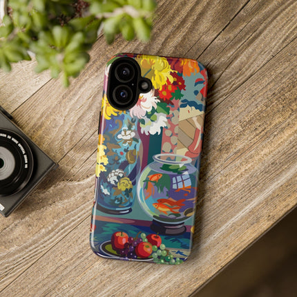 Floral Fishbowl Still Life Phone Case – Vibrant Harmony & Colorful Life