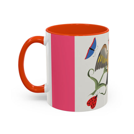 Goldfinch & Pink Flowers Colorful Mugs – Vibrant Spring & Bold Beauty