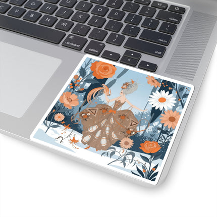 🦚❄️ The Lady Of The Winter Phoenix Garden Kiss-Cut Sticker – Art Deco Floral Fantasy