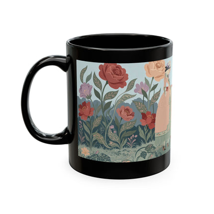 🐈🥾 The Lady & Puss In Boots In The Flower Garden Ceramic Mug – Art Deco Storybook Whimsy