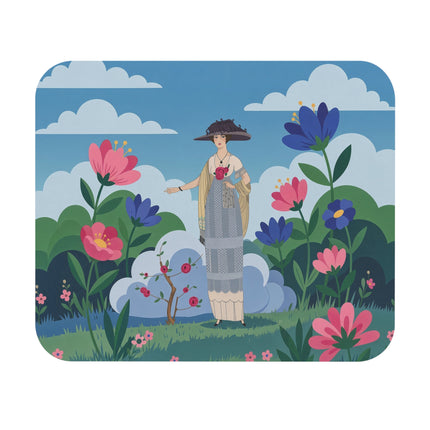 🌸☁️ The Lady In The Cloud Garden Mouse Pad – Art Deco Floral Elegance