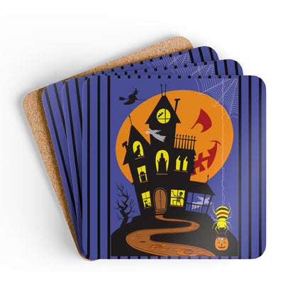 Halloween Night at the Haunted House Corkwood Coaster Set
