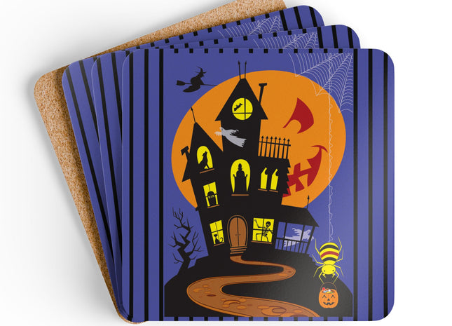 Halloween Night at the Haunted House Corkwood Coaster Set