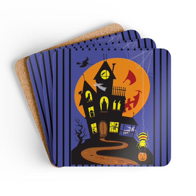Halloween Night at the Haunted House Corkwood Coaster Set