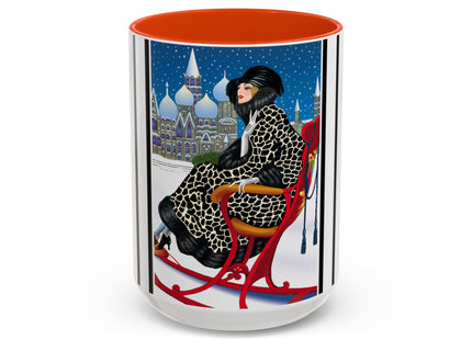 Elegant Winter Woman in Sleigh Colorful Mugs (11oz, 15oz)