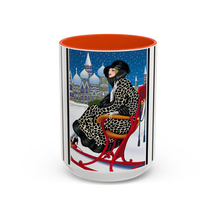Elegant Winter Woman in Sleigh Colorful Mugs (11oz, 15oz)
