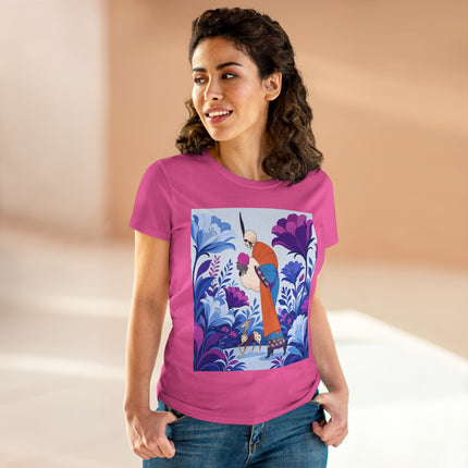 🦌🌺 The Enchanted Garden Companion Cotton Tee – Art Deco Floral Whimsy