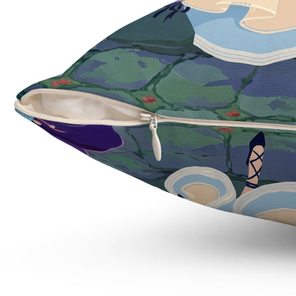 👒🌺 The Ladies Of The Enchanted Garden Stroll Square Pillow – Art Deco Floral Elegance
