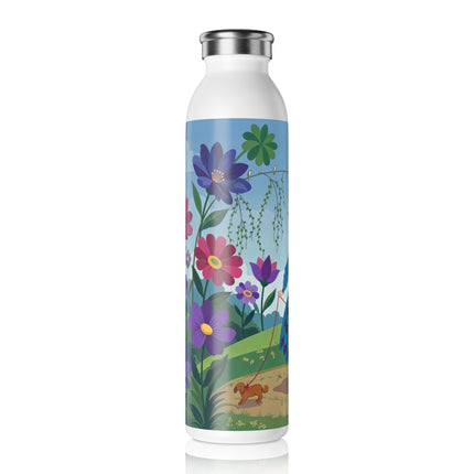 🌸🐕 The Lady Of The Flower Walk Slim Water Bottle – Art Deco Garden Promenade