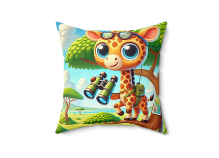 Giraffe Lookout Spun Polyester Square Pillow