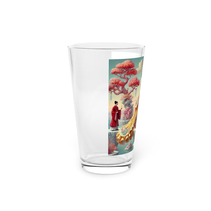Cherry Blossom Courtesans & Crimson Crab Pint Glass – Imperial Elegance & Playful Charm