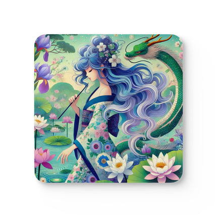 Fairy of the Koi Pond Corkwood Coaster Set