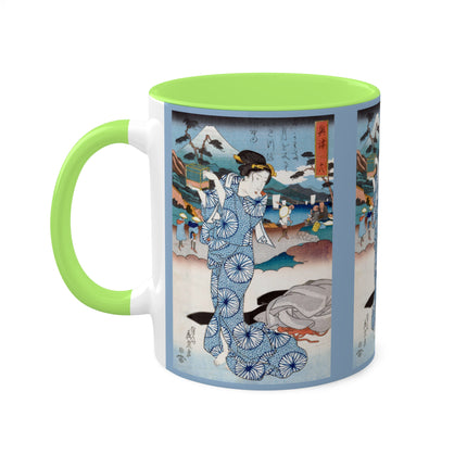 Japanese woman woodblock print by Keisai Eisen Colorful Mugs, 11oz