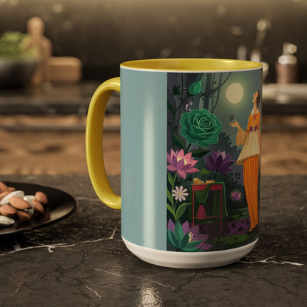 The Lady Of The Moonlit Garden Colorful Mugs – Art Deco Botanical Serenity