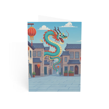 🐉🏮 The Dragon Rickshaw Parade Greeting Card – Whimsical Animal Adventure