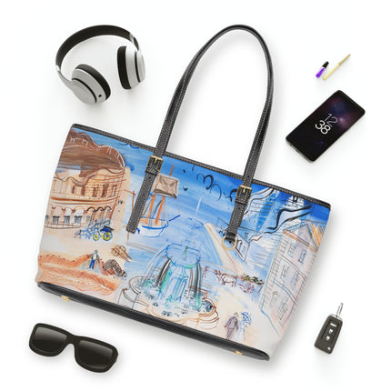 Composition au port et à la fontaine by Raoul Dufy PU Leather Shoulder Bag