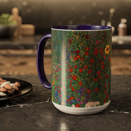 Farm Garden with Sunflowers by Gustav Klimt Colorful Mugs (11oz, 15oz)