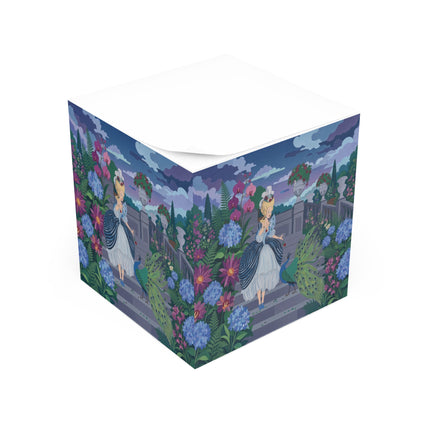 🦚🌸 The Peacock Garden Terrace Note Cube – Art Deco Floral Elegance