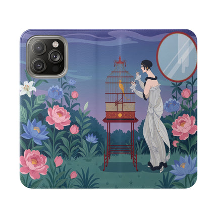 🐦🌸 The Lady And The Golden Bird Flip Case – Art Deco Floral Reverie