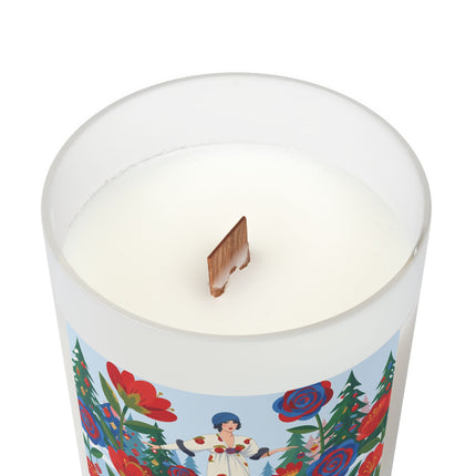 🌹🕯️ The Lady Of The Holiday Roses Frosted Glass Candle – Art Deco Christmas Elegance