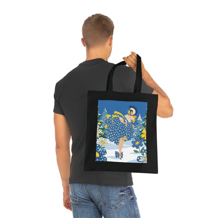 💙🎄 The Bluebell Christmas Promenade Cotton Tote Bag – Art Deco Holiday Elegance