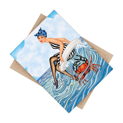 🦀🌊 The Seaside Crab Ride Ceramic Tile – Art Deco Beach Whimsy
