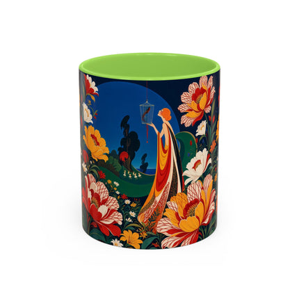 🌺🐦 The Enchanted Birdcage Garden Colorful Mug – Art Deco Floral Fantasy