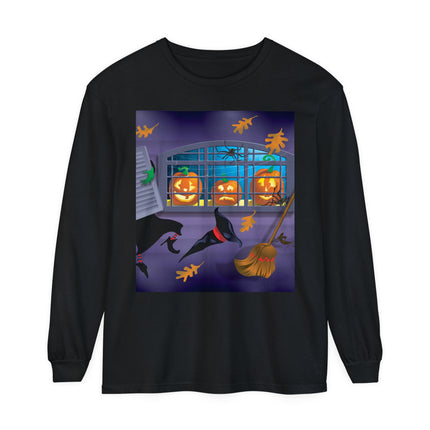 Whimsical Halloween Mischief Unisex Garment-dyed Long Sleeve T-Shirt