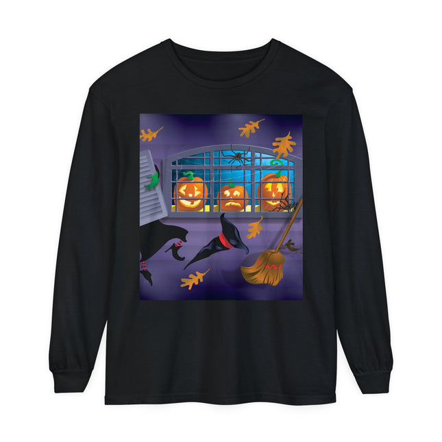 Whimsical Halloween Mischief Unisex Garment-dyed Long Sleeve T-Shirt