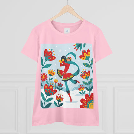 ⛸️🌺 The Winter Flower Skater Cotton Tee – Whimsical Winter Fashion