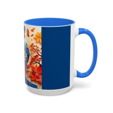 Blue Jay at an Autumn Tea Ceremony Colorful Mugs (11oz, 15oz)