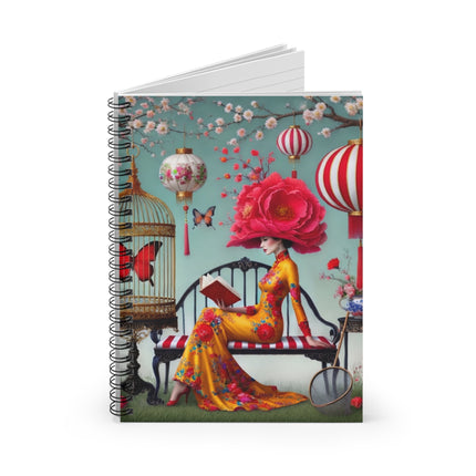 Reading In A Painted Garden Spiral Notebook - Ruled Line