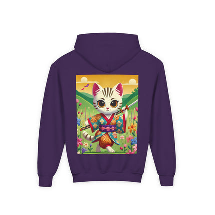 Samurai Kitten Youth Hooded Sweatshirt – Bold Adventure & Playful Spirit