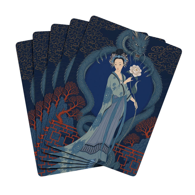 🐉🌸 The Lady Of The Midnight Dragon Playing Cards – Art Deco Garden Fantasy