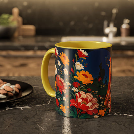 🌺🐦 The Enchanted Birdcage Garden Colorful Mug – Art Deco Floral Fantasy