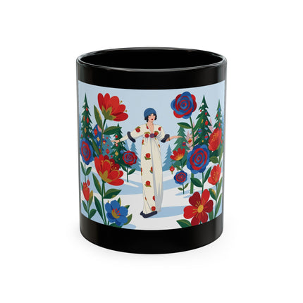 🌹🎄 The Lady Of The Holiday Roses Ceramic Mug – Art Deco Christmas Elegance