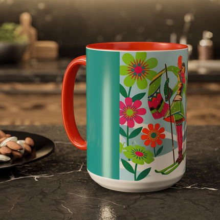 🎿🌸 The Winter Flower Adventurer Colorful Mug – Colorful Ski Fantasy