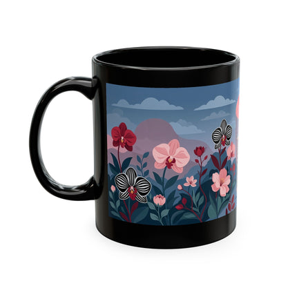 🖤🌸 The Lady Of The Striped Orchid Garden Ceramic Mug – Art Deco Fashion Elegance