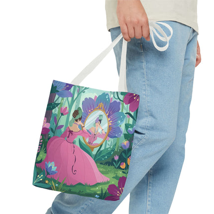 🌸🪞 The Lady Of The Enchanted Garden Mirror Tote Bag – Art Deco Floral Fantasy