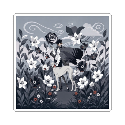 🖤🌸 The Greyhound Floral Promenade Kiss-Cut Stickers – Art Deco Monochrome Fashion