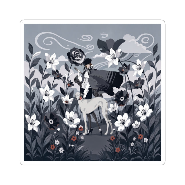 🖤🌸 The Greyhound Floral Promenade Kiss-Cut Stickers – Art Deco Monochrome Fashion