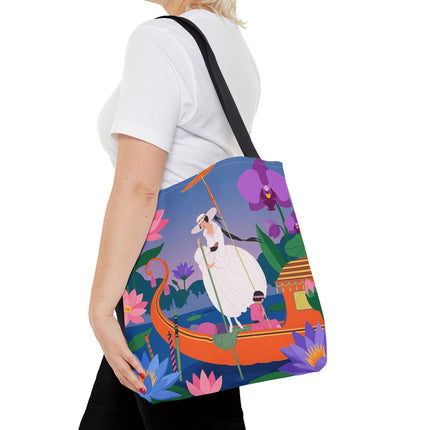 🪷🛶 The Lady Of The Lotus Garden Gondola Tote Bag – Art Deco Floral Adventure