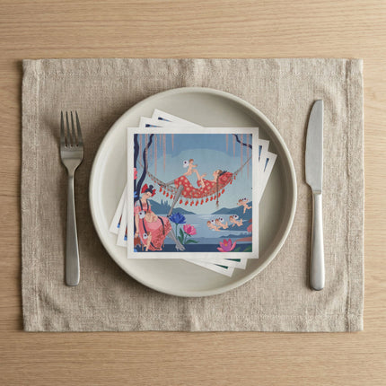 🌸🪽 The Garden Of Little Cupids Napkins – Art Deco Floral Fantasy