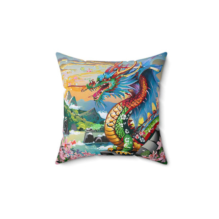 Chinese Dragon Spun Polyester Square Pillow
