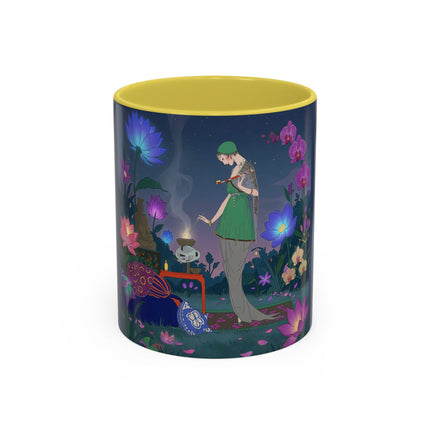 Moonlit Incense Ceremony Colorful Mugs – Art Deco Meditation Garden