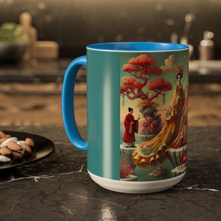 Cherry Blossom Courtesans & Crimson Crab Colorful Mug – Imperial Elegance & Playful Charm