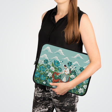 🐉🌿 The Lady And The Garden Dragon Laptop Sleeve – Art Deco Fantasy Elegance