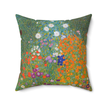 Cottage Garden by Gustav Klimt Spun Polyester Square Pillow